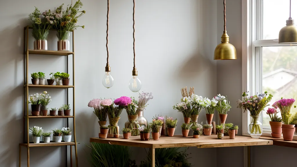 Floristenhände schneiden frische Pfingstrosen auf einem Holztisch im Blumenladen an.